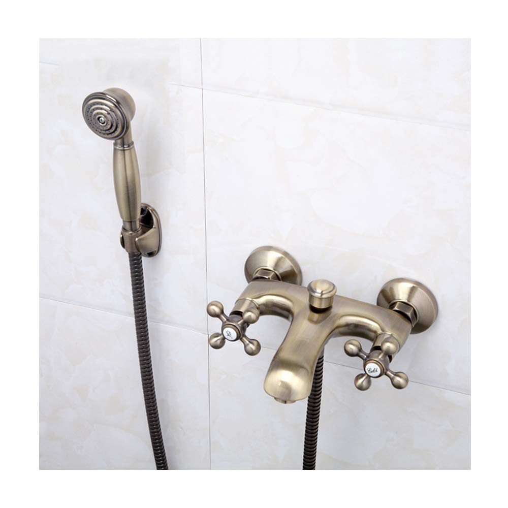 GLJTUO Antique Bathtub Faucet with Handheld Shower, Wall Mounted Brass Brushed Nickel Bathtub Faucet Shower with Cold and Hot Double Handle Bathtub Mixer Tap