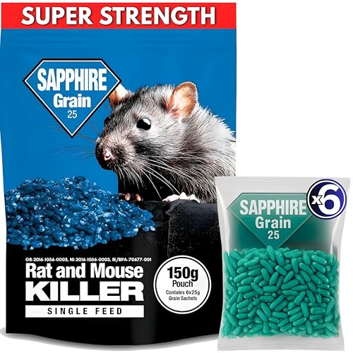 Rat Poison Super Strength (6 x 25g) Bait & Mouse Killer Grain Extra Strong Maximum Power Rodent Control Quick Acting All-Weather Single Feed Bait Packs.
