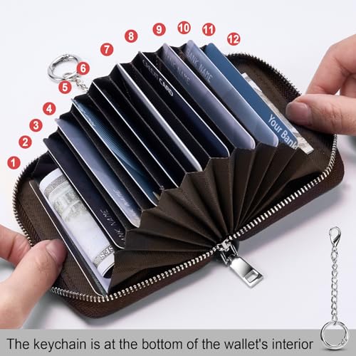 Image of Mayski Credit Card Holder, Zipper Credit Card Wallet for Women, Small Accordion Card Cases Holder, KeyChain Wallet, Business Card Holder, Dark Green