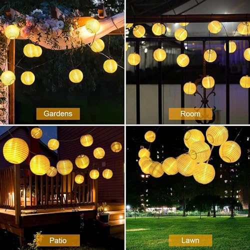 YIFMOO Lampions Lichterkette Außen Wetterfest Strom, 10M 50 LED Laternen mit Timer und Memoryfunktion Lichterkette, 8 Modi Lampion Außen mit Stecker für DekoGarten, Hochzeit, Balkon Deko(Warmweiß)