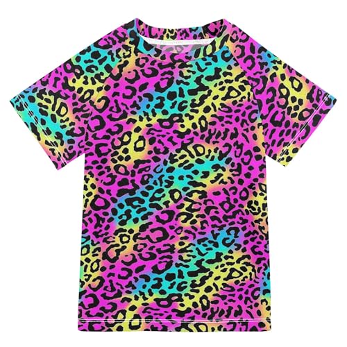 Fluorescent Leopard Girls Bathing Suit Sun Protection Workout Shirts Swimwear Beach Tops 3T