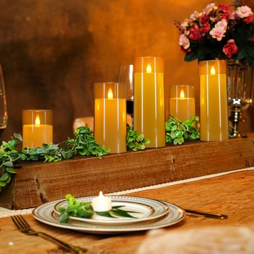 Image of Homemory Realistic Flickering Flameless Candles, Battery Operated Candles with Remote Control and Timer, LED Fake Electric Candle for Home, Christmas Decoration, Gold, Set of 5