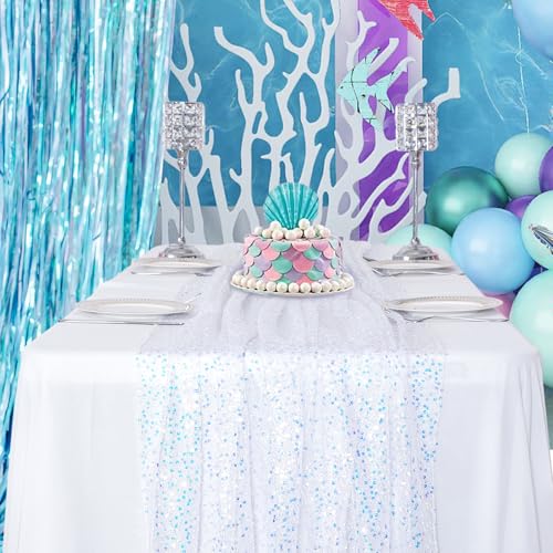Eternal Beauty Sequin Table Runner, 12x72 inch - 5PCS White Iridescent for Wedding Birthday Baby Shower — view 4