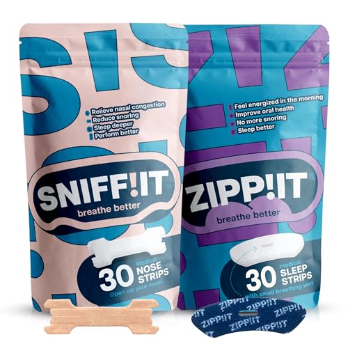 Zippit Economy Set de tiritas bucales y tiras nasales - 30 piezas de cinta bucal Zippit y 30 piezas de tiras nasales Sniffit - Promueve la respiración nasal