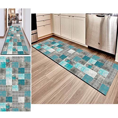 Hciszl Teppich Läufer Flur Grau Grün 90x300cm Korridor rutschfest Waschbar Küche Verwischt Modernes Nach Maß Schlafzimmer Bettumrandung Eingangsmatte Cover