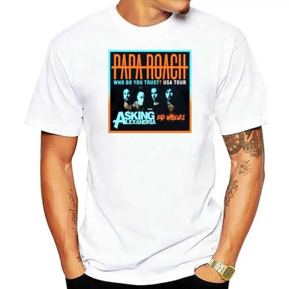 Amdetuns Men's White Papa Roach Asking Alexandria Who Do You Trust Tour Dates 2022 T-Shirt Xl