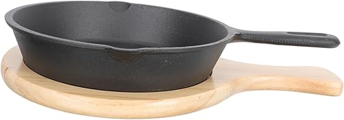 Sartén antiadherente de hierro fundido grueso con tabla de madera, superficie lisa, olla de cocina para huevos, panqueques de carne y fácil de
