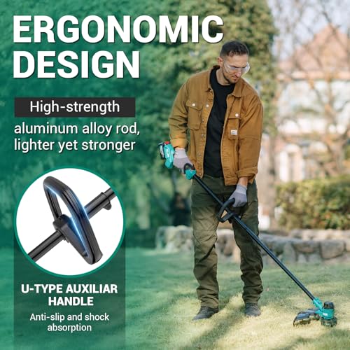 DCA 20V 14" String Trimmer Cordless, 3-in-1 Brushless Weed Eater with Auto Feed, 2-Speed Electric Grass Trimmer with Dual Safety Switch, Includes 4.0Ah Battery & Charge for Garden Tool — view 5