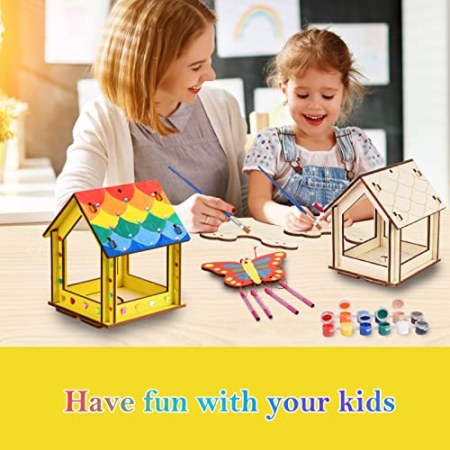 Image of Kids Arts and Crafts for Outdoor,2 Pack Bird Feeder Wind Chime Kits for Children to Build and Paint, DIY Unfinished Wood STEM Painting Activities Crafts Toys for Boys Girls Ages 3-5 4-8 8-12 6-8