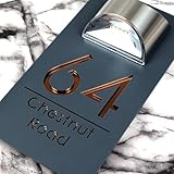 K Smart Sign Bellissima LED F31 Solar Light House Signs Door Number Plaques For Wall - Matt Grey & Copper Mirror - Image 1