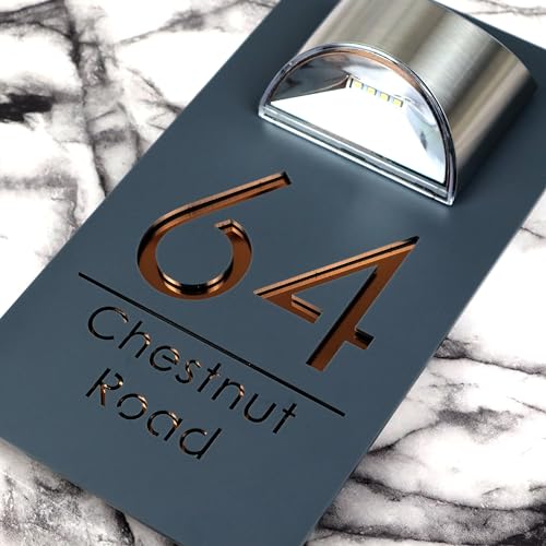 K Smart Sign Bellissima LED F31 Solar Light House Signs Door Number Plaques For Wall - Matt Grey & Copper Mirror