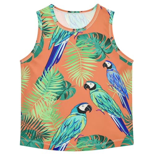 J JOYSAY Bird Palm Leaves Orange Boys Tank Top Sleeveless Muscle Shirts Quick Dry Kids T-Shirts 3-15T