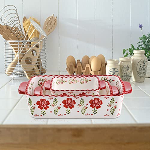 Coloch 3 Pack Ceramic Baking Dishes, Rectanglar Bakeware Set Hand-Painted Lasagna Pan Porcelain Serving Bakeware For Pasta thumb #5