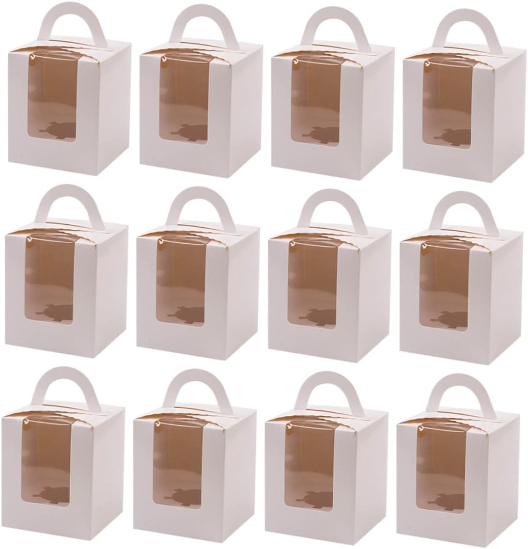 SHOWERORO White Cupcake Carrier Box 24pcs Cardboard with Inserts and Window