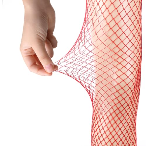 GADITIEK 3 Stück Rot Netzstrumpfhose Rote Strumpfhose Damen Fishnet Tights für Karneval (Großes Netz, Mittleres Netz, Kleines Net)