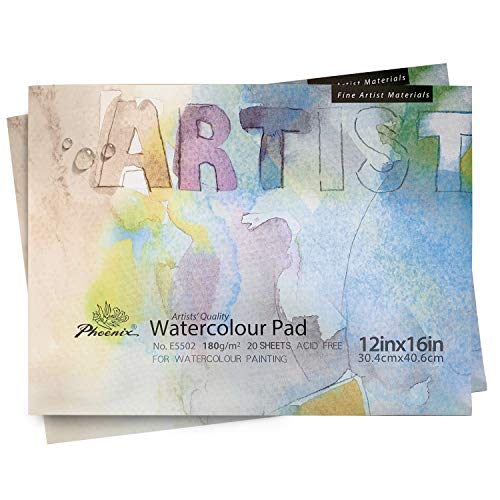 PHOENIX Watercolor Paper Pad - 12x16 Inch/2 Pack - 1/3 Inch Thick 20 Sheets Art Pad, Hot Pressed Painting Paper for Water Soluble Paints
