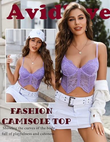 Image of Avidlove Lace Bralettes for Women Y2k Camisole Lingerie Adjustable Strap Crop Top