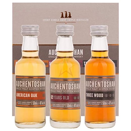Auchentoshan Whisky Geschenkset | mit American Oak, Three Wood, 12 Years Old | 3 x 0,05l, (3er Pack)