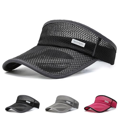 Ivedin | Visera Gorra Protector Solar Sport Hombre y Mujer | Visera Ancha Endurecida Muy Resistente | ala Hueca de Malla para Máxima Ventilación | Ajuste Elástico con Cierre Clip (Negra)