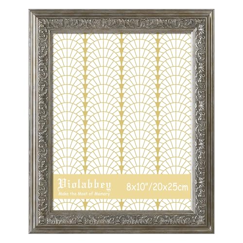 Image of VIOLABBEY 8x10 Picture Frame Silver, Vintage Photo Frames Ornate without Mat for Tabletop or Wall Hanging