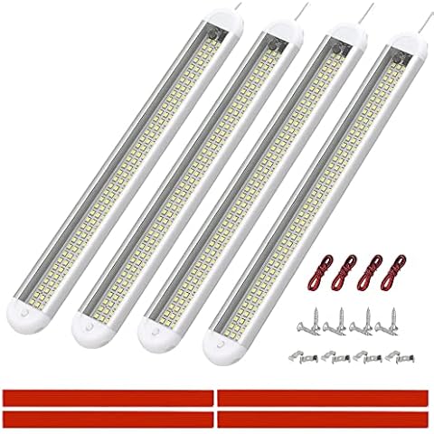 Geliking 12v Led Strip Light, 120 LED Universal Van Lights Interior Led 12v with ON/OFF Switch, Led Light Bar 12v for Campervan Van Car Caravan RV Boat Kitchen Bathroom Cabinet (4 Pack) Cover