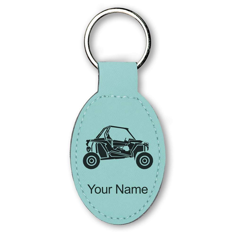 LaserGram Oval Keychain, Off Road Racer, Personalized Engraving Included (Teal)
