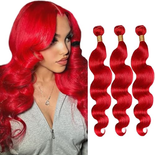 Red Bundles Body Wave Bundles Human Hair 18 20 22 Inch Unprocessed Brazilian Virgin Hair Weave 3 Bundle Red Human Hair Extensions 50 Grams Per Bundle