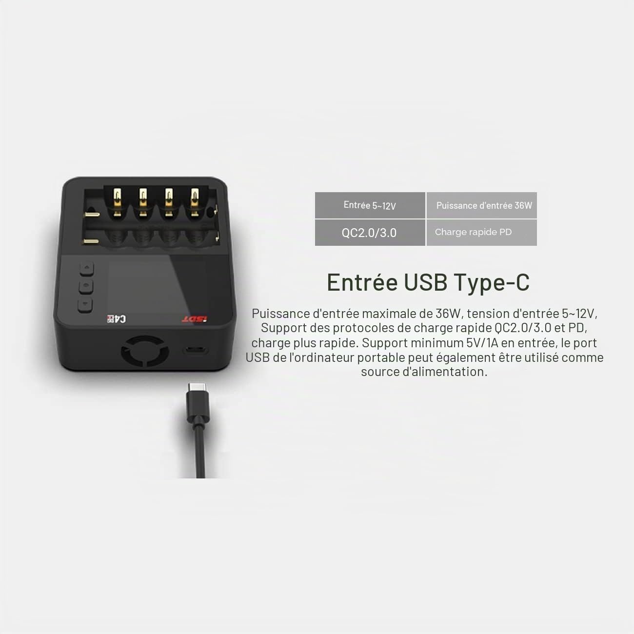 ISDT C4EVO Chargeur de Batterie Intelligent Piles 6 Slot Automatique avec Charge Affichage LCD pour Ni-MH Ni-CD AA AAA SC, Li-ION 18650 26650 26500 22650 18490 17500 17355 Dispositifs de sécurité