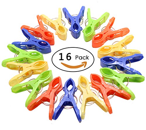 Zicome Set Of 16 - Large Size Sturdy Plastc Clothes Bath Towel Clip Holder - Quilt Hanging Clips Clamp Holder For Beach Chairs Or Lounge Chair-Keep Your Belongings From Blowing Away(Multi Colors) #TOP6