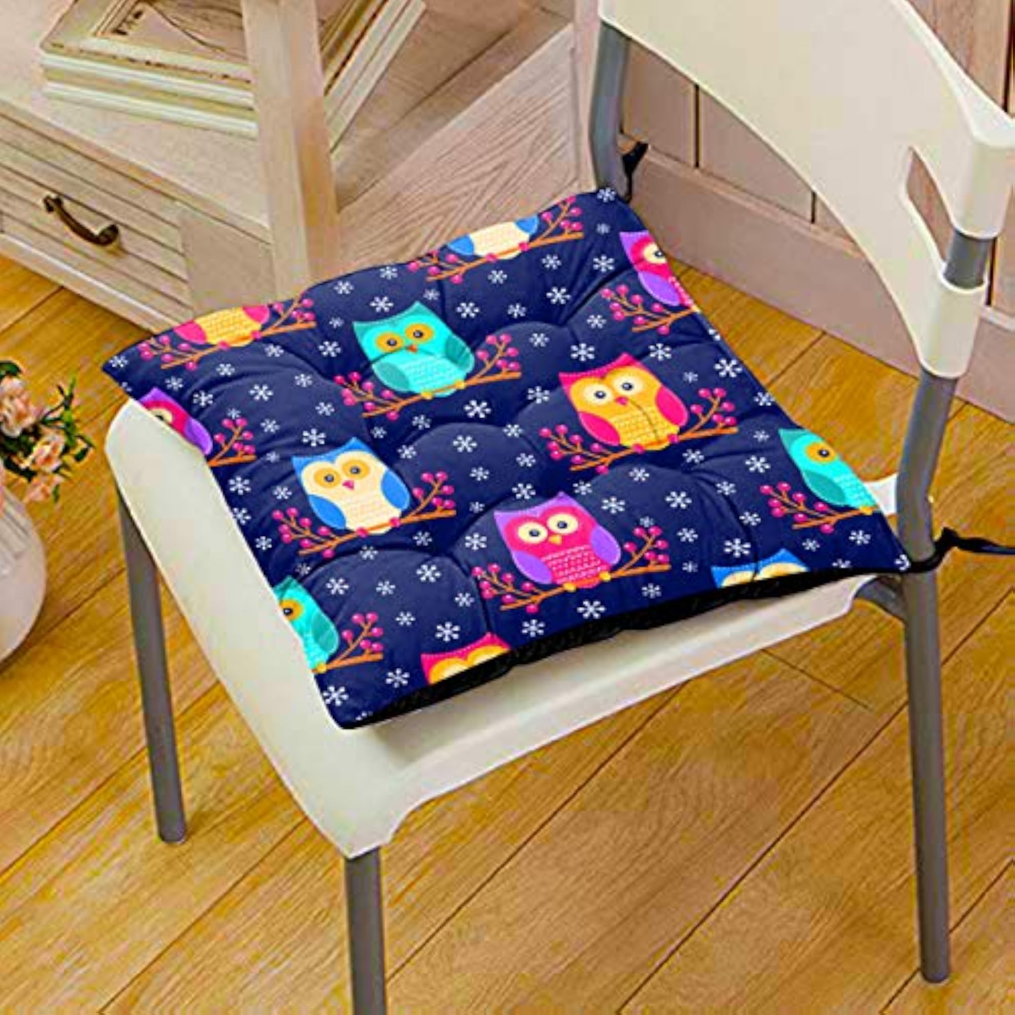 Nature's Polyester Chair Pads, Square Seat Cushions with Ties
