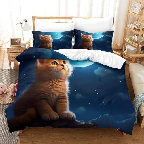 Housse de couette chaton mignon 135x200 cm en microfibre imprimée 3D - 3