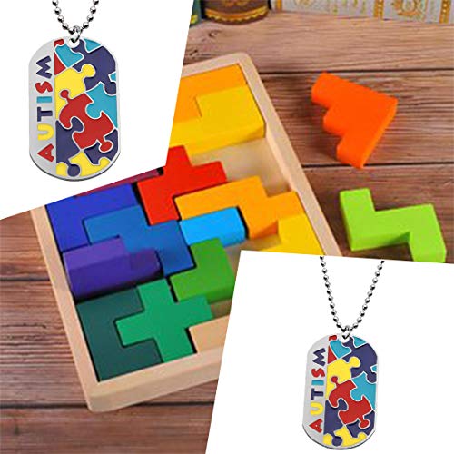 CHOORO Autism Puzzle Piece Dog Tag Necklace/Keychain Asperger Awareness Jewelry Gift for Autism Mom/Autism Teacher4