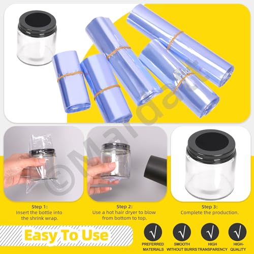 Mardatt 500 Stück transparente PVC-Schrumpfbeutel in 5 Größen – Schrumpfverpackungsbeutel zum Verpacken von Schuhen, Geschenkkerzen, Seife usw.