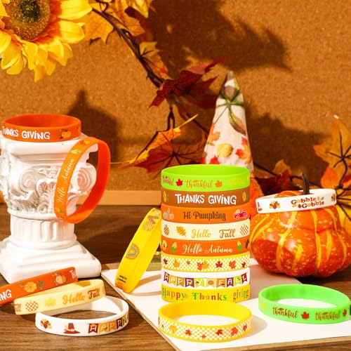 Image of JUNEBRUSHS 64pcs Thanksgiving Party Favors Fall Silicone Bracelets