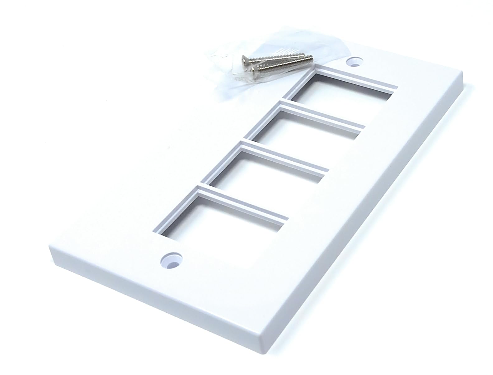Drut White Euro Module Wall Plate Faceplate Frame With Screws – Compatible With Standard Euro Uk Modules (Dual Gang 4 Port)