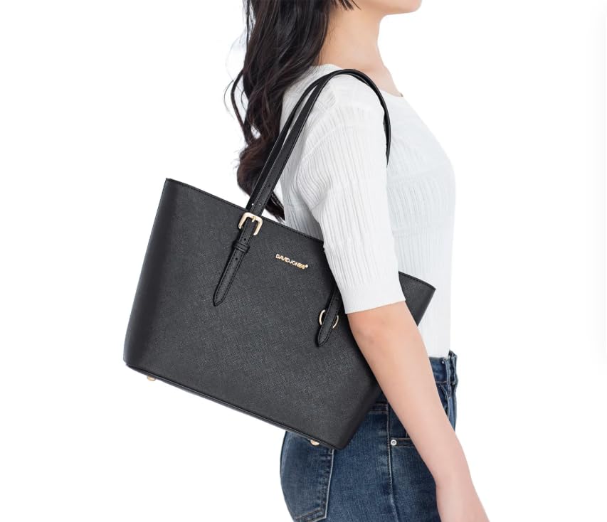 Image of David Jones - Women's Shopper Handbag Medium - Shoulder Bag Tote Bag PU Leather - Bag Everyday Office Work School Travel Shopping - Classic Work Bag Elegant Medium Large