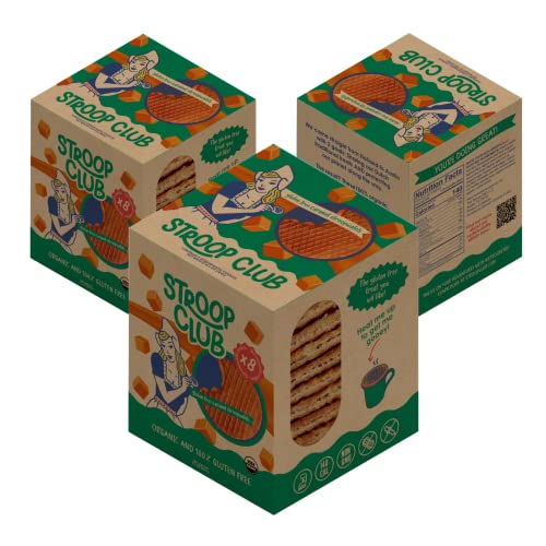 Stroop Club Gluten Free Caramel Stroopwafels - Original Dutch- Delight Caramel Waffle Cookies | Organic &amp; 100% Gluten Free Stroopwafels - 24 Waffle Cookies (3 Packs of 8)