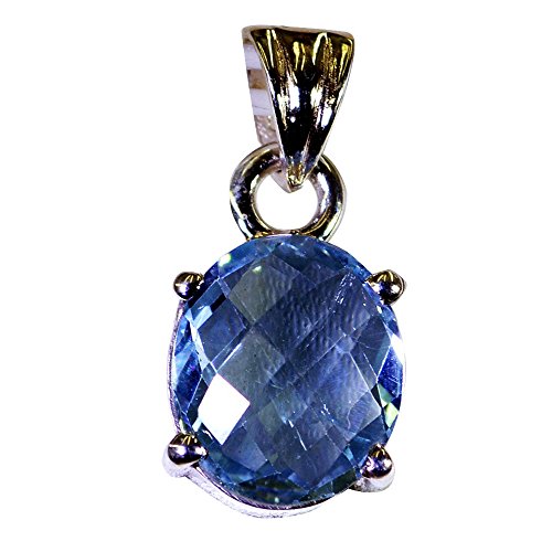 Topaze bleue médaillon en argent véritable massif pour femme avec serti à griffes élégant