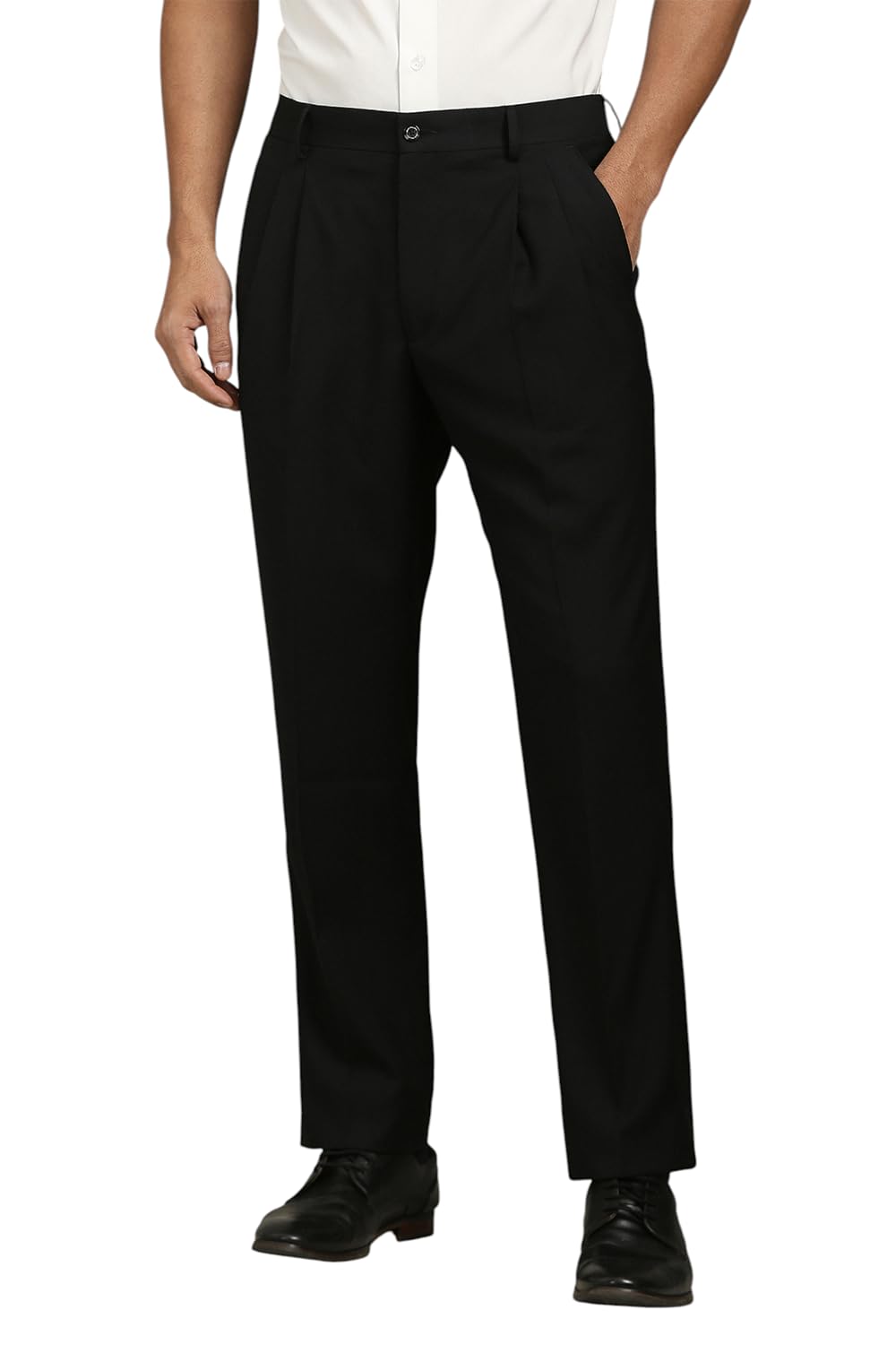 Louis Philippe Men's Regular Fit Mid Rise Premium Fabric Pleated Formal Trouser