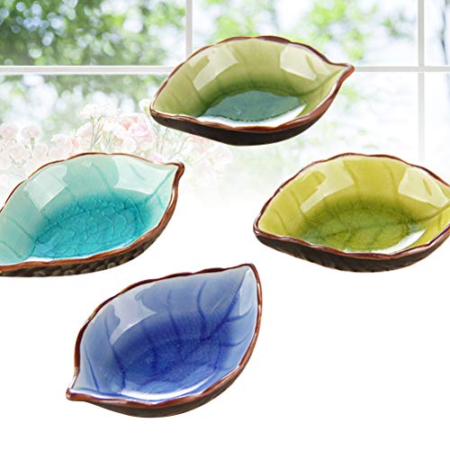 UPKOCH 4 peças de prato de molho em forma de folha de cerâmica, prato de tempero para servir