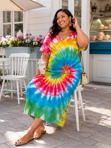 Image of SUZONANA Women Casual T-Shirt Dress V Neck Short Sleeve Solid Color Oversize Dress with Front Two Pockets