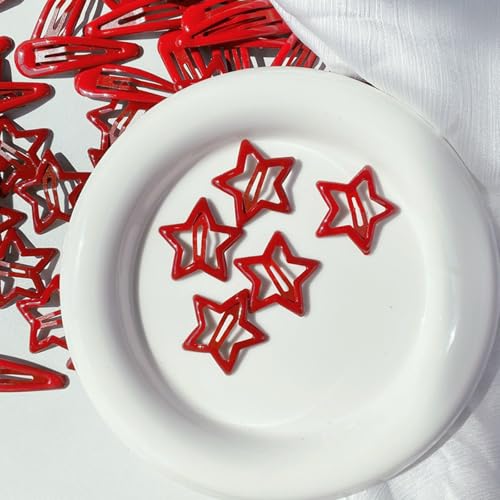 Pinzas de Metal con Cierre para el Cabello en Forma de Estrella y Gota de Agua para Mujeres y Niñas, Color Rojo, Pack de 20 miniatura 3