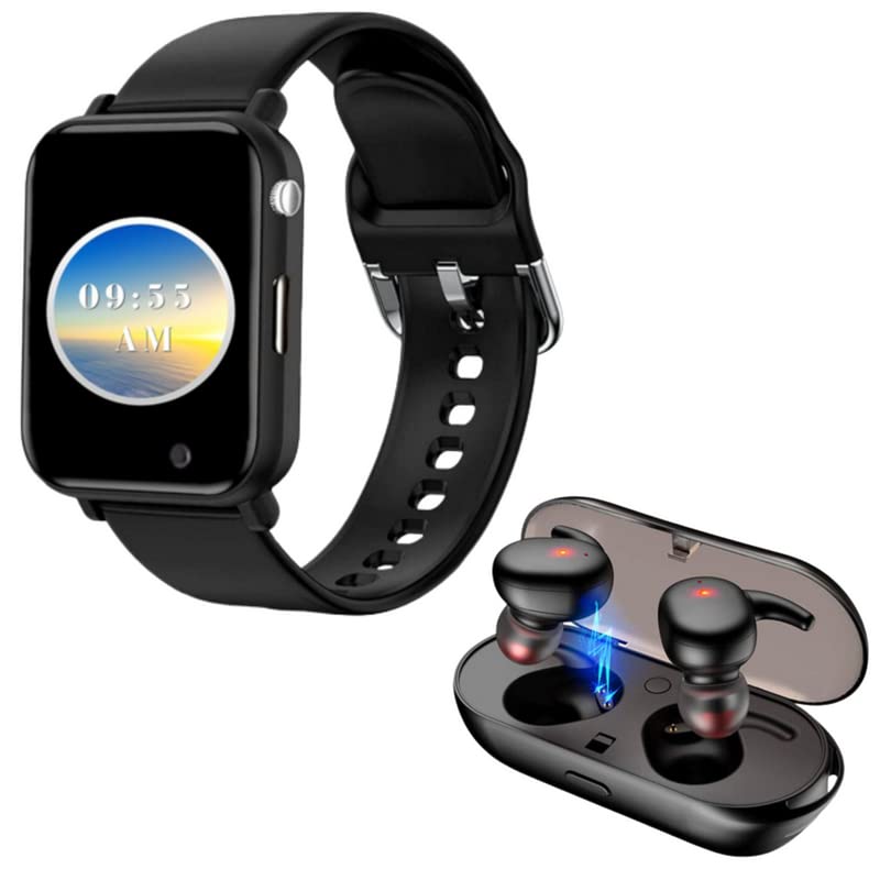 Raptas Combo Pack of 2 Items - Truly Wireless Bluetooth Headset with Charging Case, Bluetooth Touch Screen Smart Watch with Camera (2 Year Warranty)