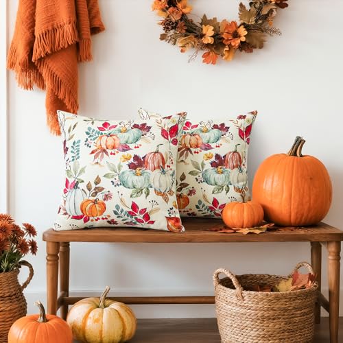 JOTOM Fall Cushion Covers 45x45cm Set of 2 Maple Leaf Pumpkin Autumn Thanksgiving Decorative Throw Pillow Covers 18x18 Inch Pillow Case for Home Bedroom Couch Sofa Decor (Pumpkin Maple Leaf Flower) - Cosy Home Interiors JOTOM Fall Cushion Covers 45x45cm Set of 2 Maple Leaf Pumpkin Autumn Thanksgiving Decorative Throw Pillow Covers 18x18 Inch Pillow Case for Home Bedroom Couch Sofa Decor (Pumpkin Maple Leaf Flower) - Image 7