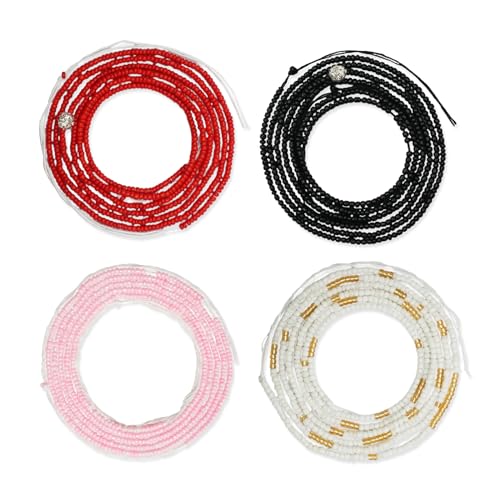 4PCS 50” Handmade African Waist Beads for Women Non-Stretching(Tie-on)