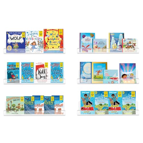 CECOLIC - Pack de 6 Estantes Flotantes de Acrílico Transparente para Pared, Estante de Exhibición de Pared de Plástico de 38 cm, Estantería Infantil y Organizador de Especias para Dormitorio