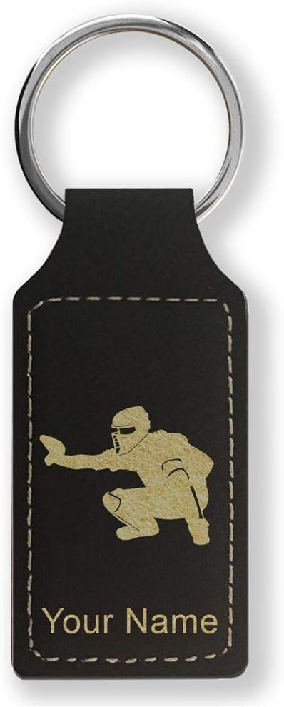 Rectangle Keychain, Baseball Catcher, Personalized Engraving Included