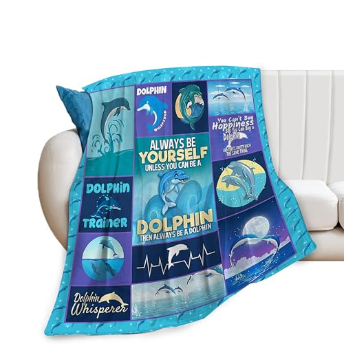 Dolphin Throw Blanket Dolphin Lover Gifts Soft Cozy Fluffy Dolphin Decor Blanket Gifts for Kids Girls Boys Warm Lightweight Plush Fleece Blanket for Couch Bed Chair Office Toddler Blanket 50"X60"