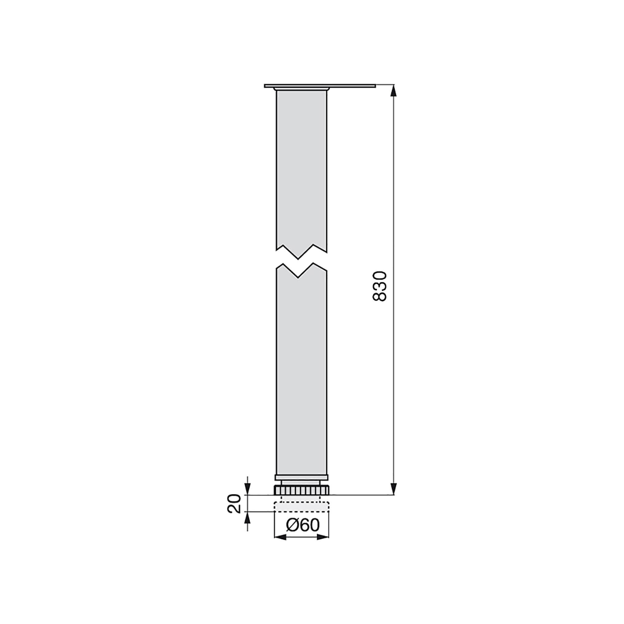 Emuca - Regulowana noga stołowa Ø60x830mm, Zestaw 4 stalowych nóg, Regulowana wysokość 830-850mm, Czarny