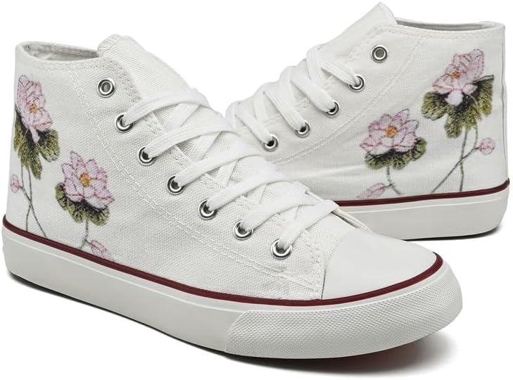 rosyclo Women's High Top Canvas Sneakers Fashion Lace-up Classic Casual Walking Shoes - Image 7